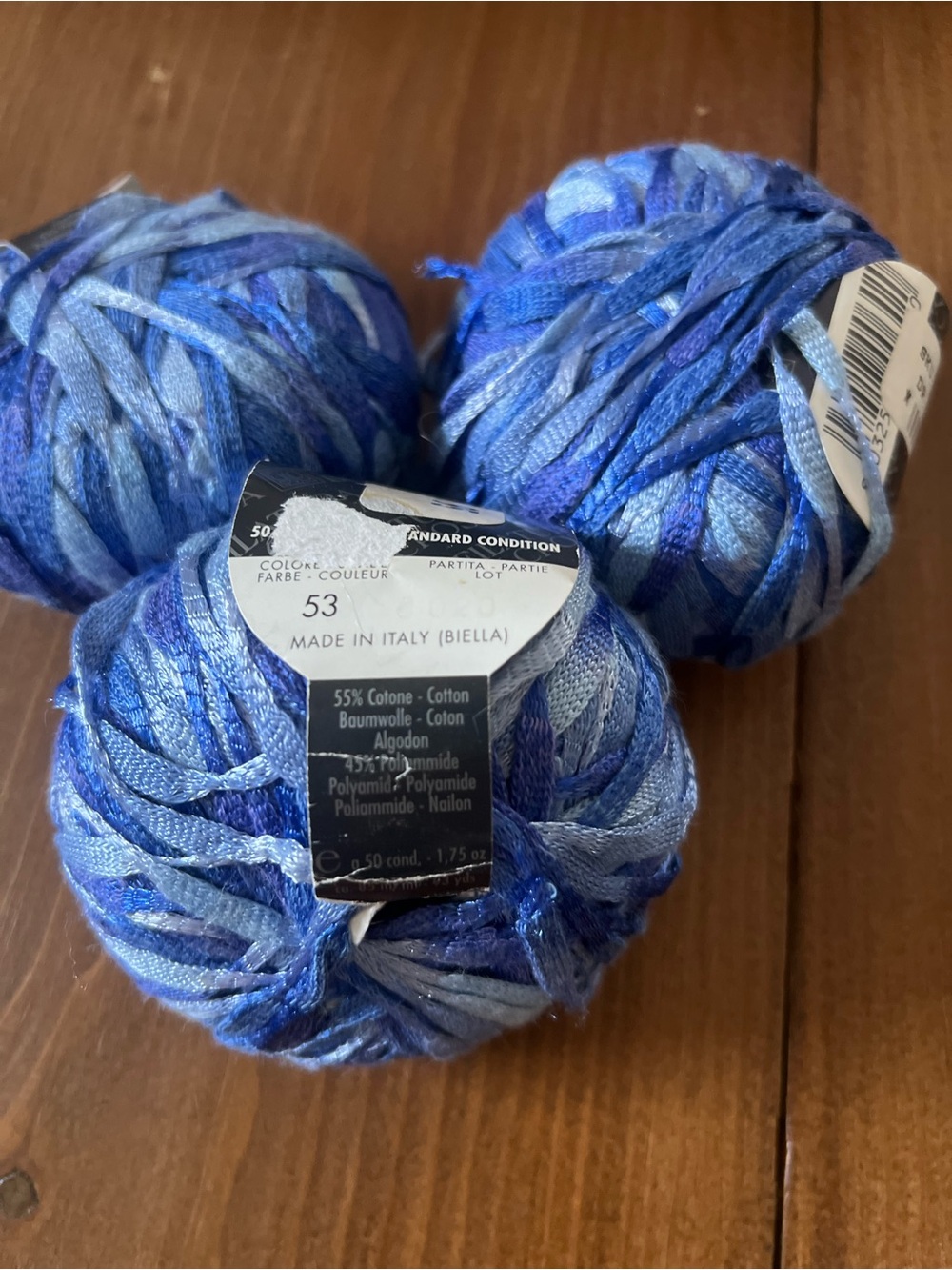 3 Balls Filatura Di Crosa Yarn Cotton Blend Ribbon Blues Made Italy